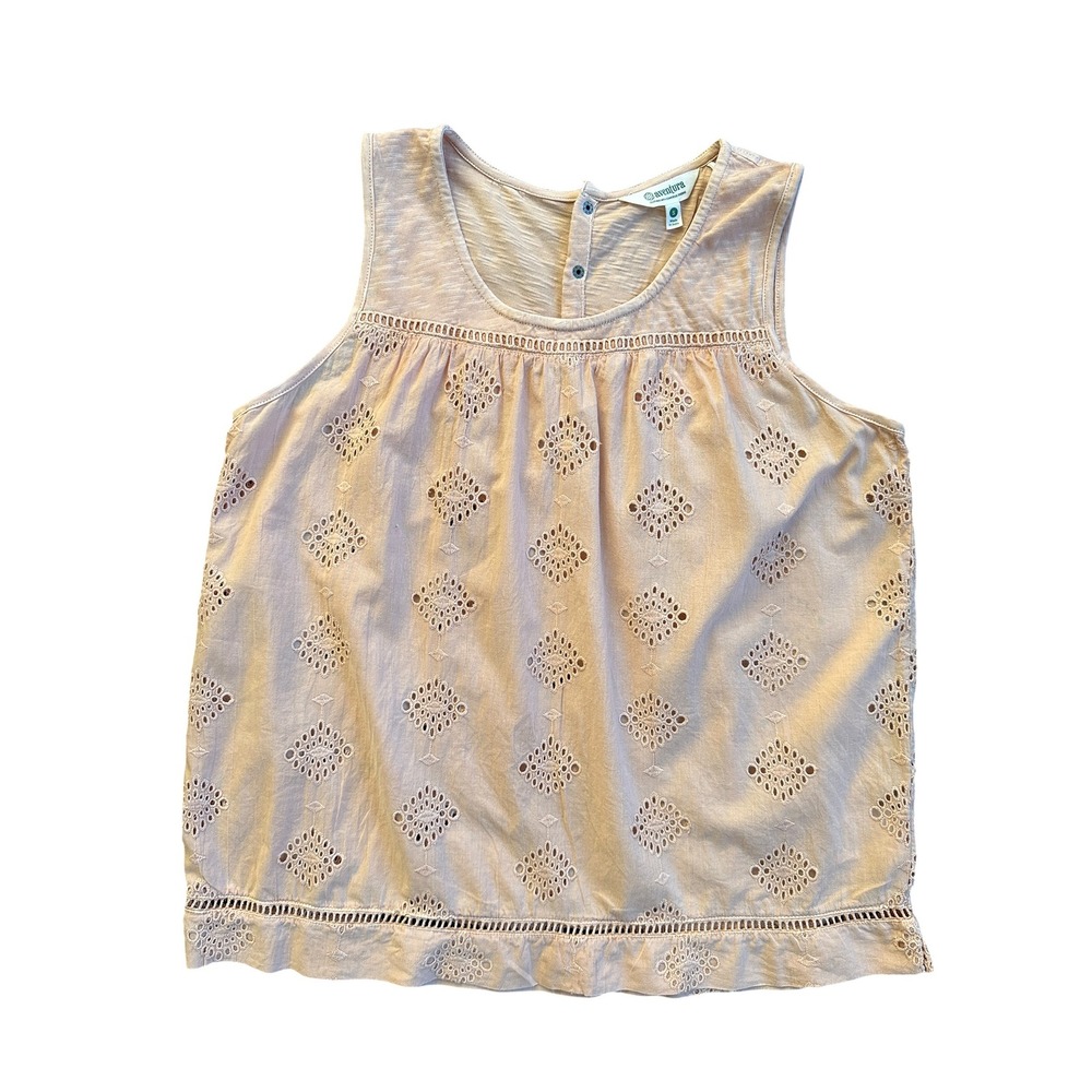 Aventura Eyelet Embroidered Sleeveless Top Women Small Peach Boho Tank Excellent